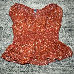 Old Navy Rust and White Floral Blouse